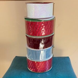 Assorted Decorative Ribbon Bundle - Red& Green, White, Light Blue